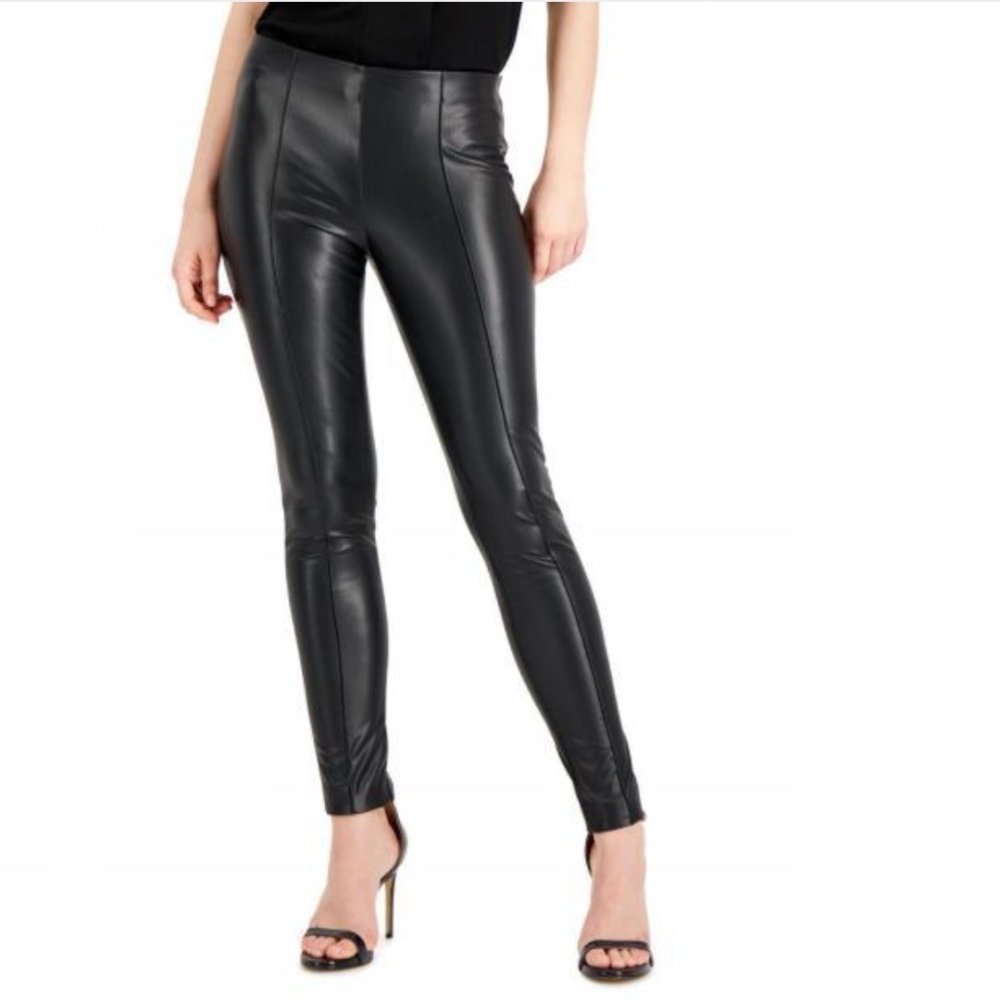 Anne Klein Women’s Faux Leather Leggings Stretch Elastic Waist Size Small